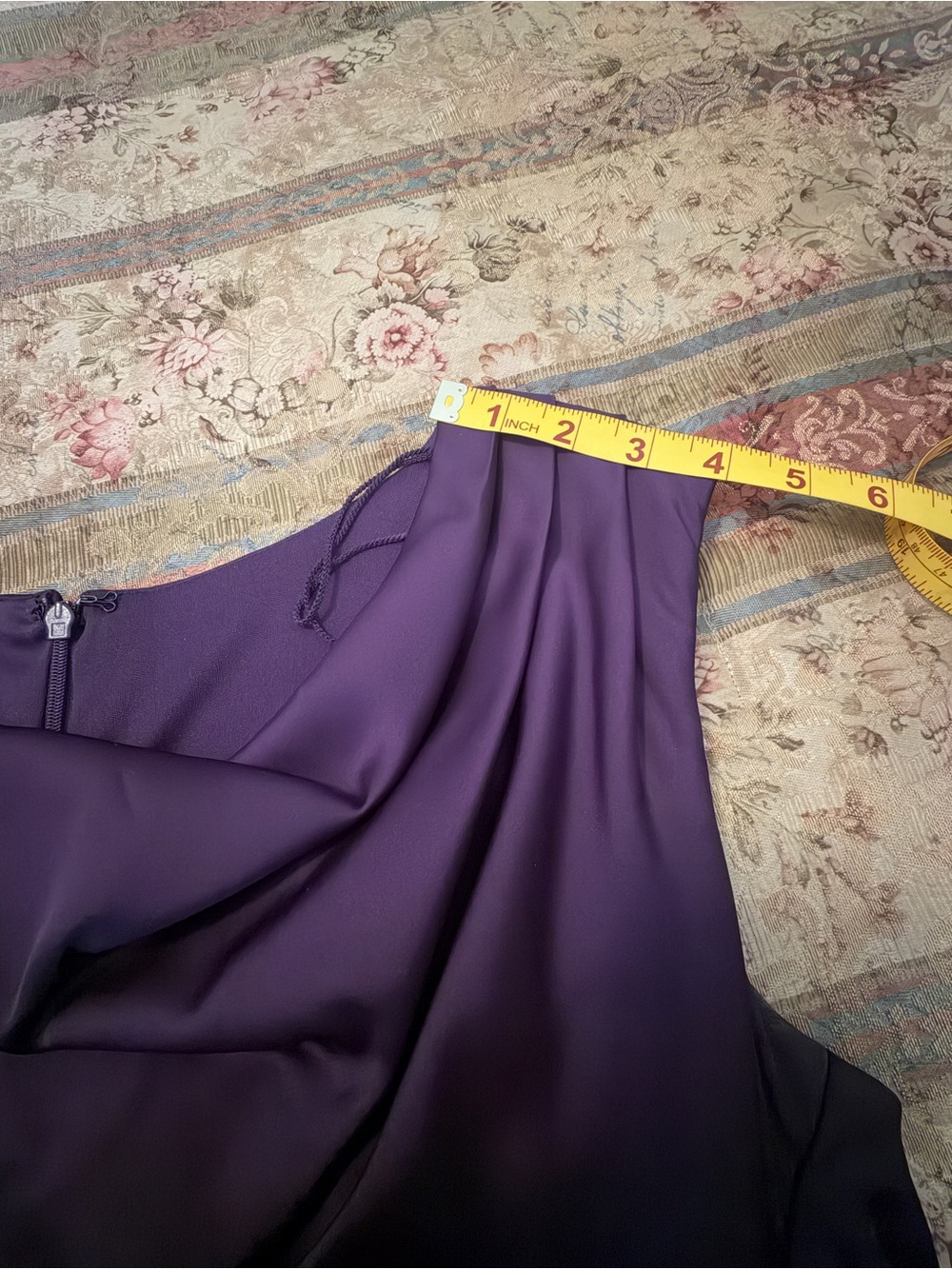 Patra Purple Matte Satin Cowl Neck Beaded Ruched Evening Gown Size 14 - Picture 15 of 16
